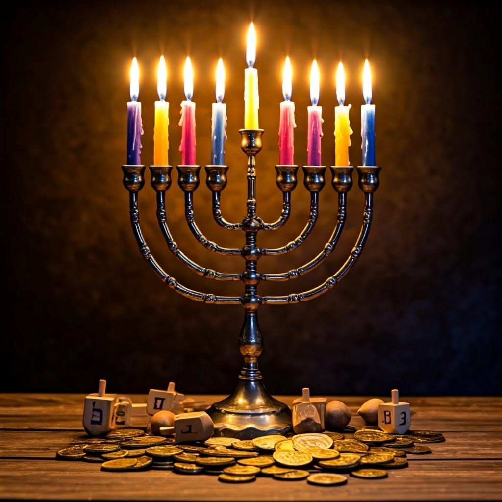 Vibrant Hanukkah Celebration in Warm, Golden Light