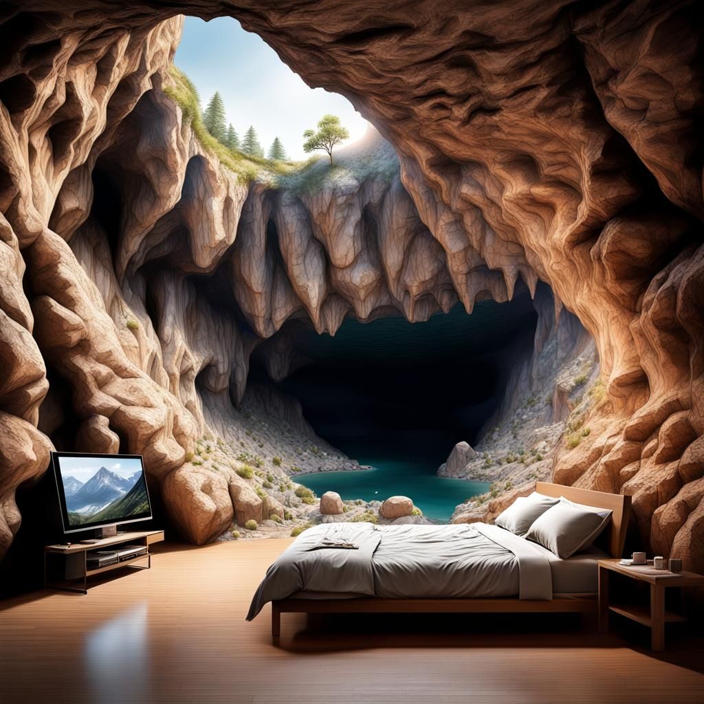 a cave hidden in the mountain, covered with the latest techn...