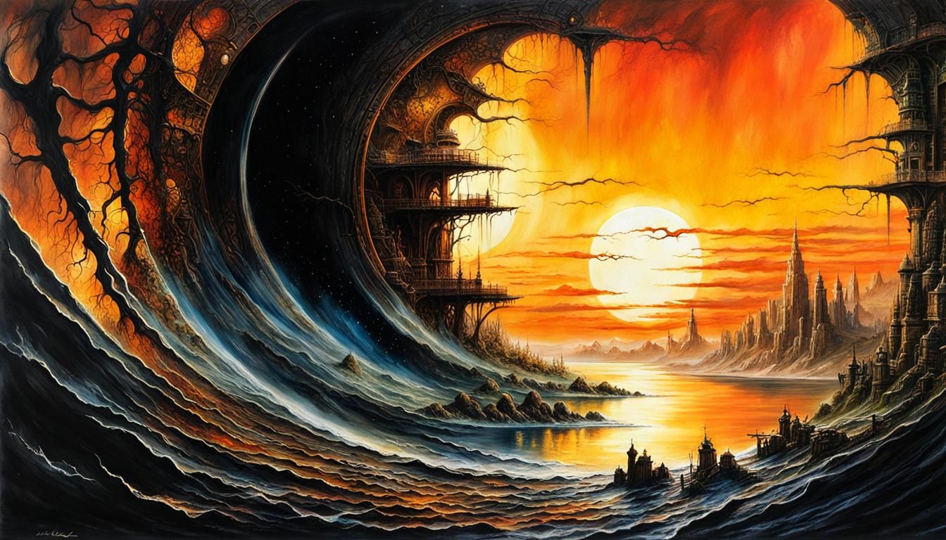 Sunset painting, surrealist art,  by @Karo2042