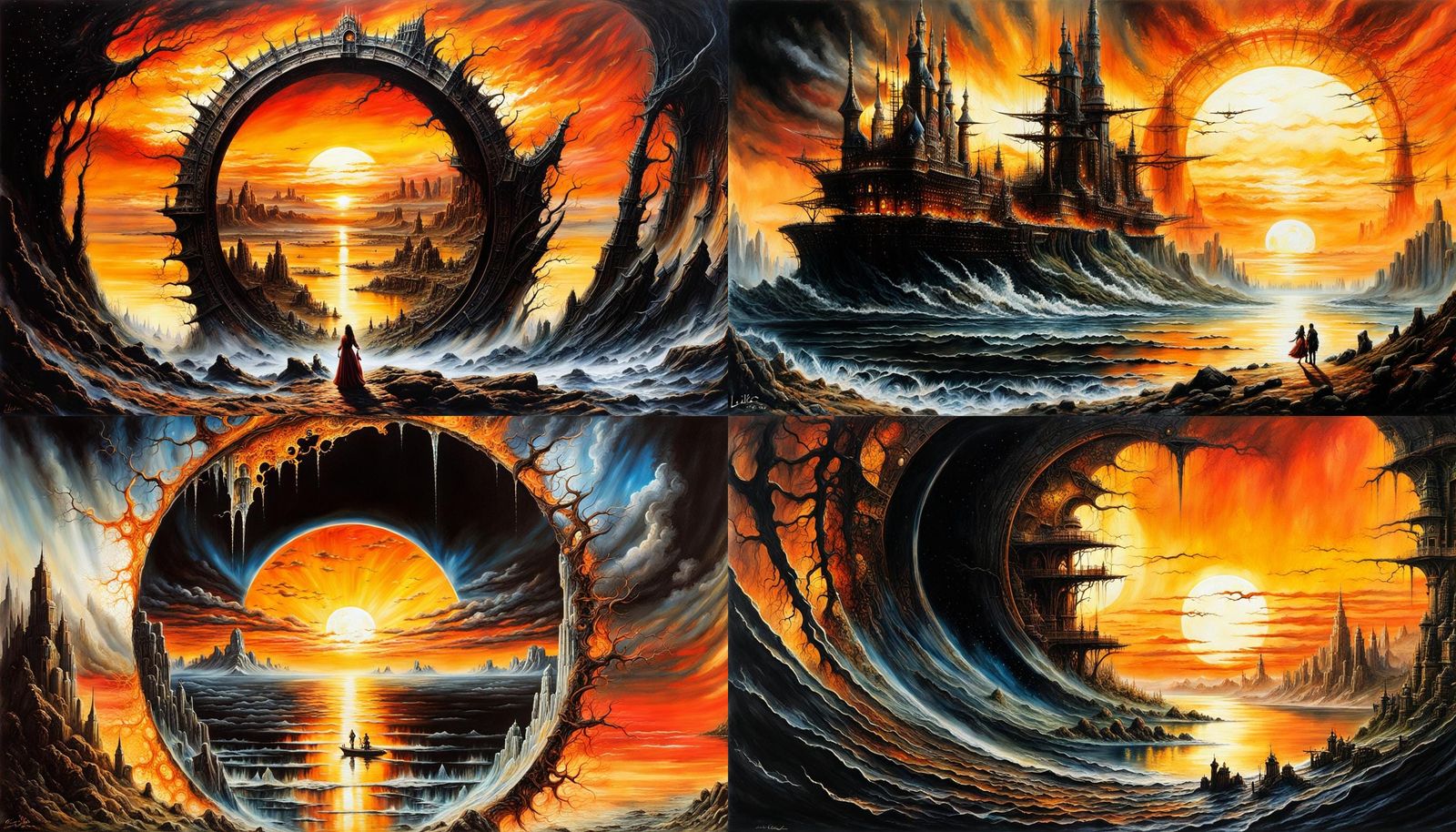 Sunset painting, surrealist art,
