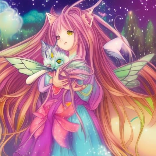 Cats fairy Cute colorful hyperdetailed colorful by artist 