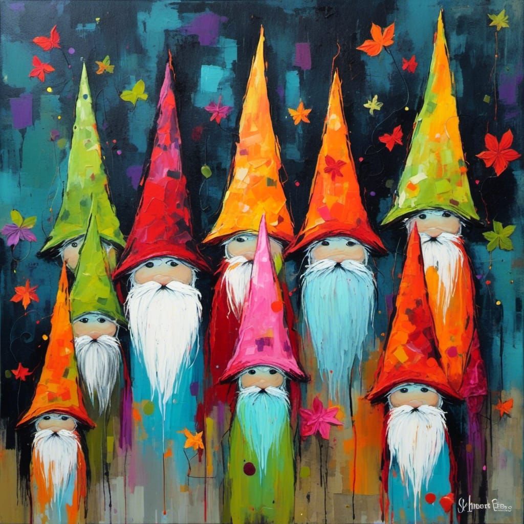 Original abstract art painting, Abstract art painting, gnome witches Modern painting inspired by Tom Fedro <lora:Modern Abstract:1.0>