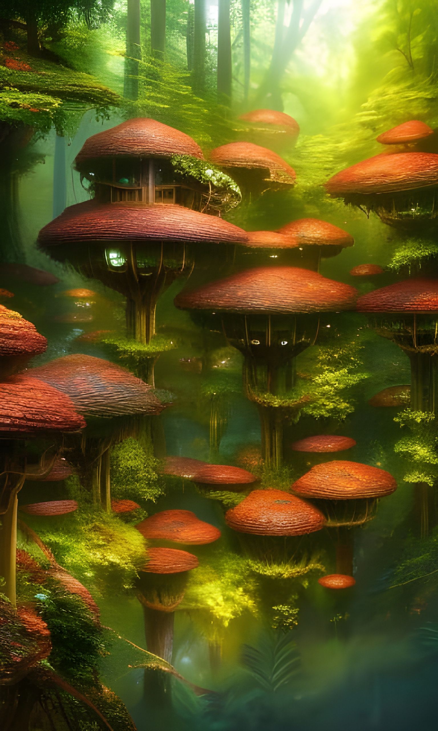 Cozy forest homes AI Generated Artwork NightCafe Creator