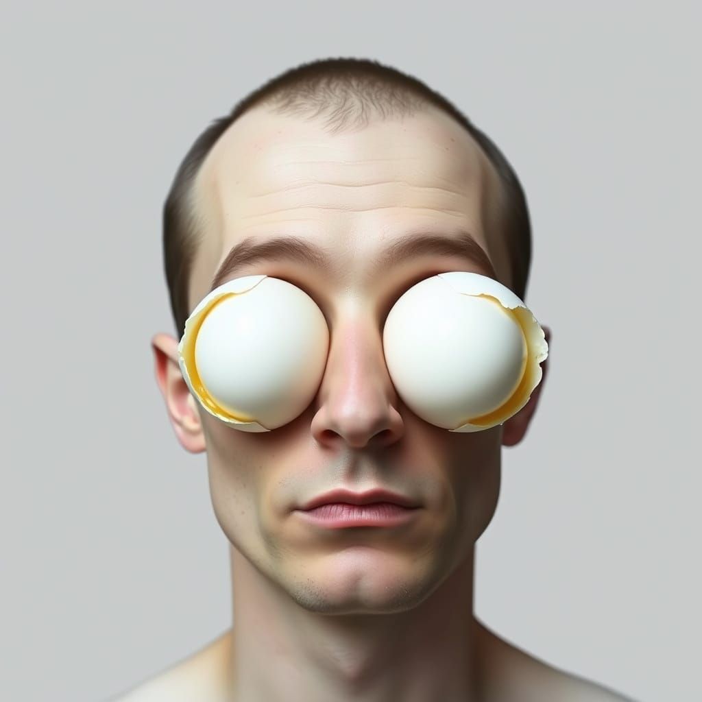 Man With Perfectly Round Egg Eyes, Surreal Portrait