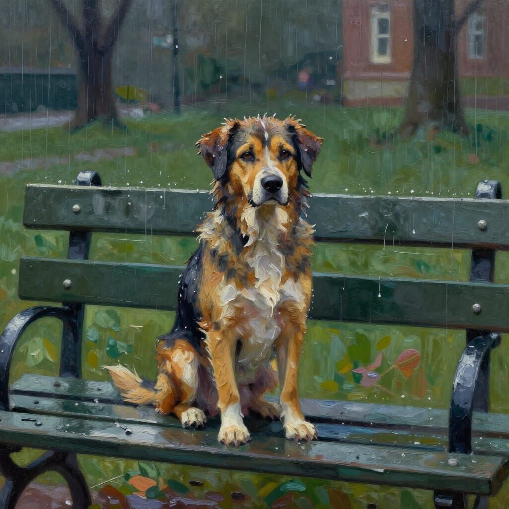 Solitary Dog in Gentle Rain, Digital Painting