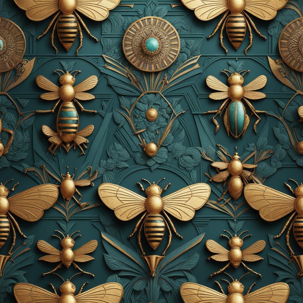 Art deco. Bees in the hieroglyphics of ancient Egypti.  by @Nenad Trifunov Karamazov