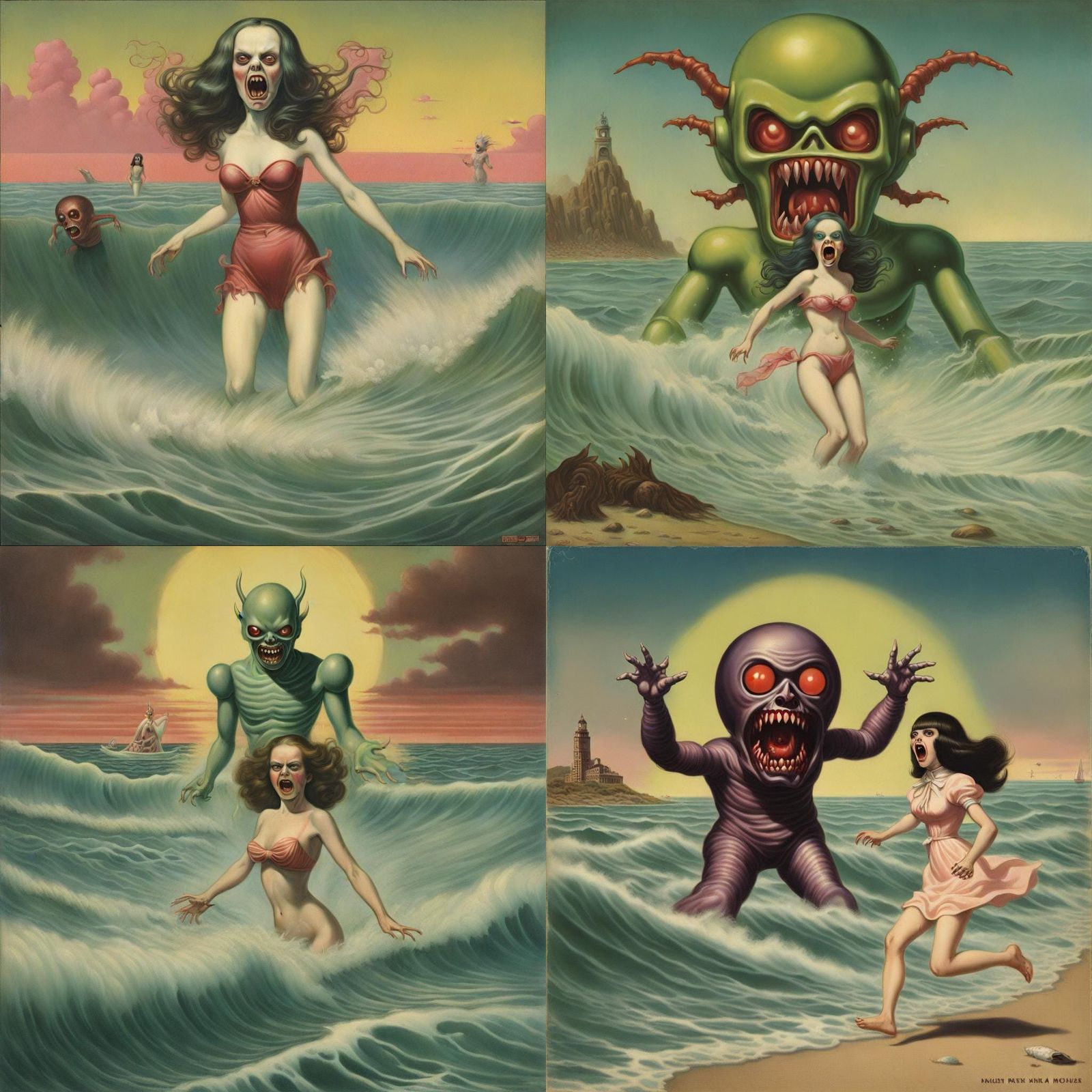 1970s rock album cover featuring a demon possessed android e...