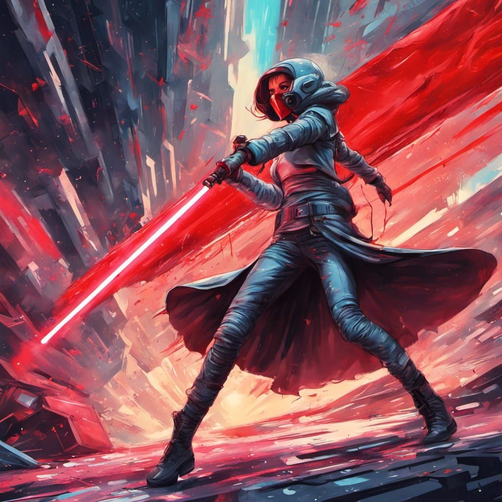 Star wars based character girl fighting on a spaceship with red ...