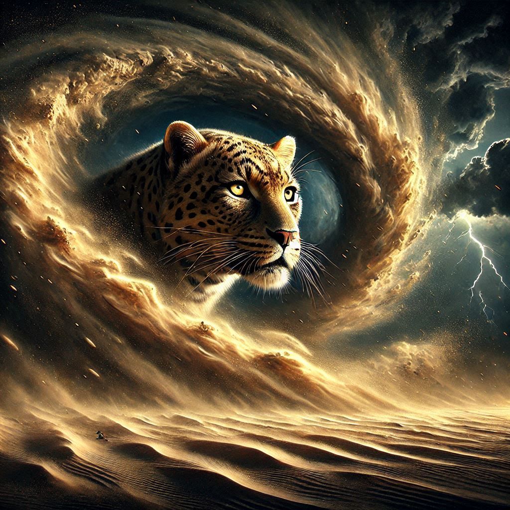 Leopard in Sand Storm