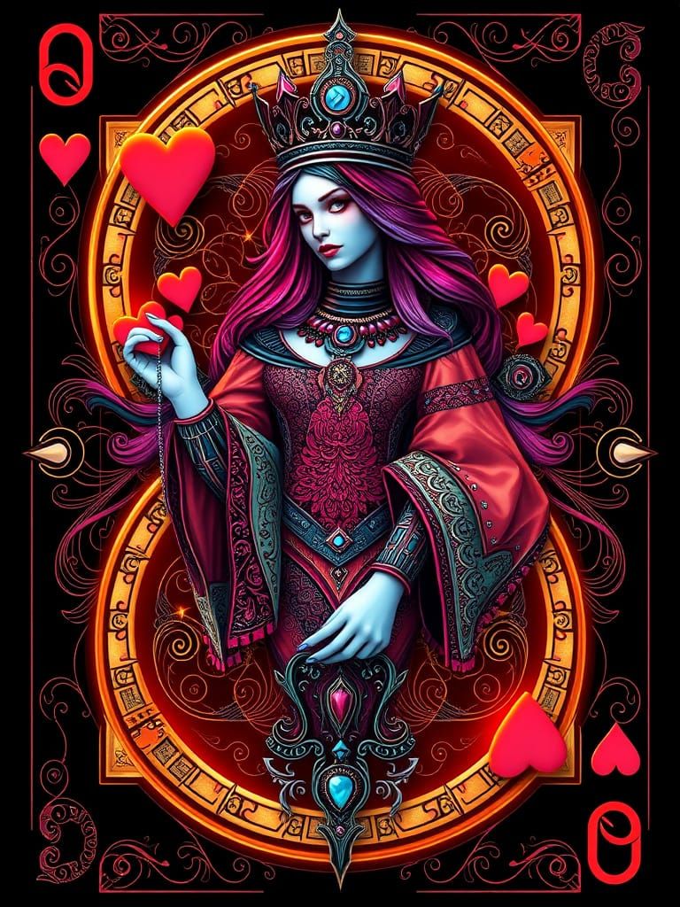 A queen of hearts card reimagined as a futuristic sovereign.  by @Ima