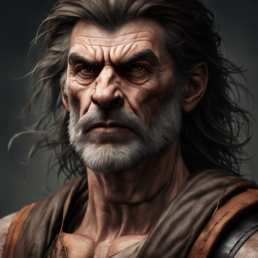 Cyberpunk-Style Werewolf Portrait in Weathered Regalia