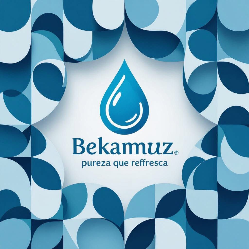 a company logo consisting in a drop of water. the company name is BEKAMAZ. the slogan is pureza que refresca