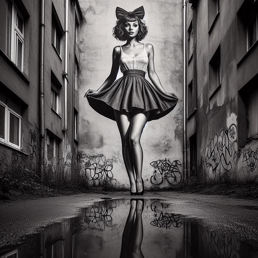 Graffiti portrait with bow