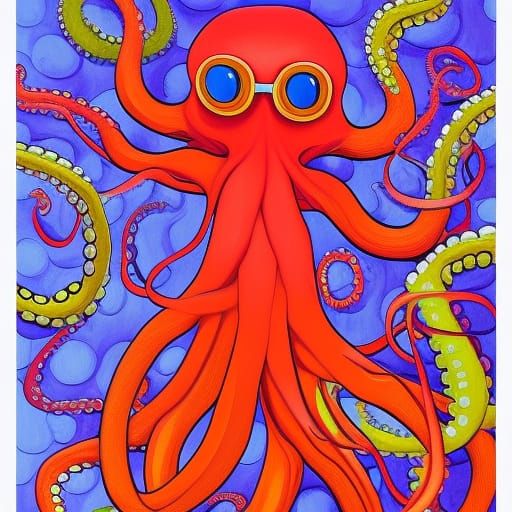 An original painting of a octopus with glasses, abstract acr...
