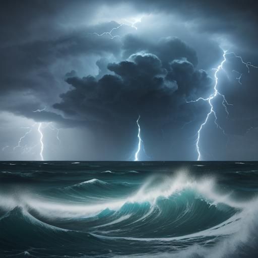 The ocean rages beneath a tempestuous sky, where formidable ...