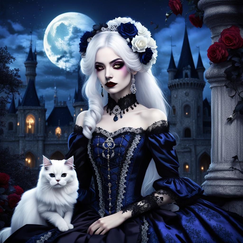 Romantic Gothic Anime Girl in Baroque Garden