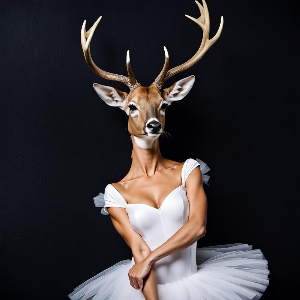 A roe deer (elegant deer head: 1.4) with the body of a danci...
