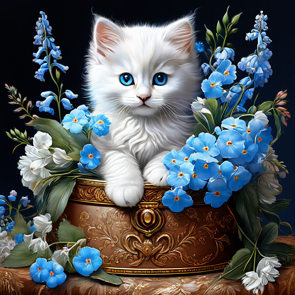 Cat in a box with flowers