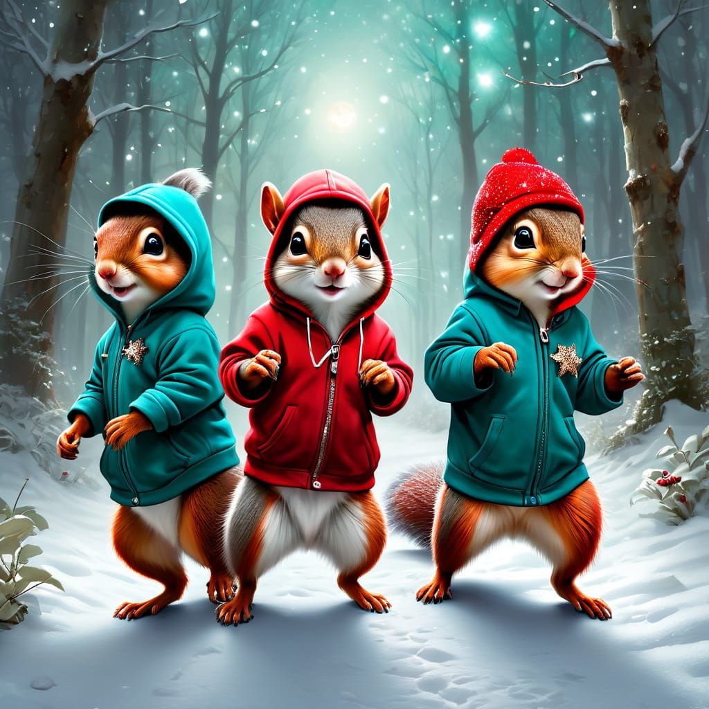 baby Squirrels are holding front paws while skipping