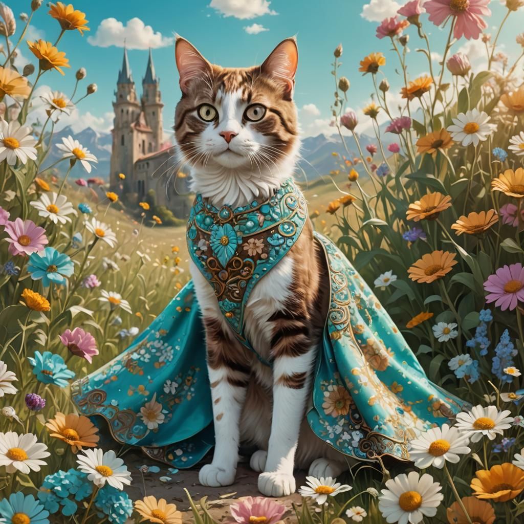 Cat in Floral Dress: Fantasy Matte Painting