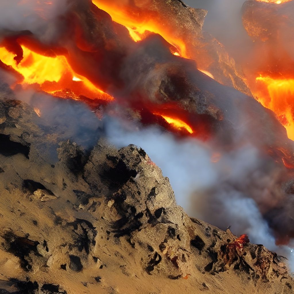 Fiery Volcanic Eruption in a Dystopian Cyberpunk Style