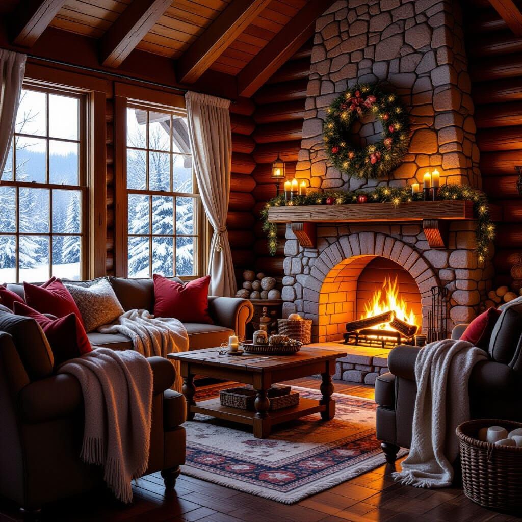cozy cabin filled with soft light and warm blankets  by @Pukinette