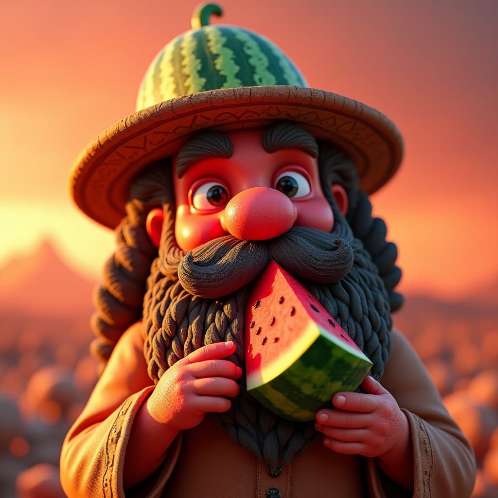 Devout Watermelon Man Savoring Summer Fruit