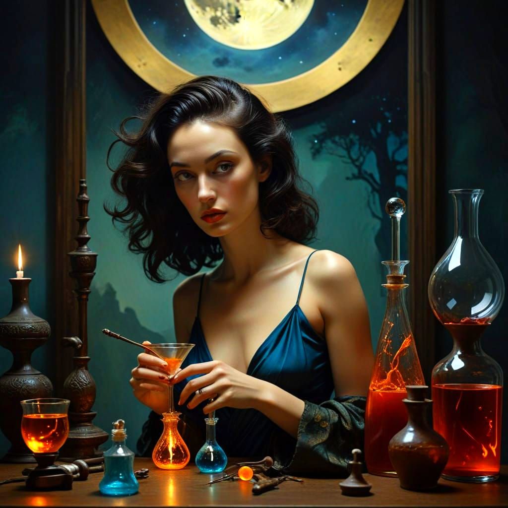 Medieval Alchemist in a Hyperrealistic Surreal Scene