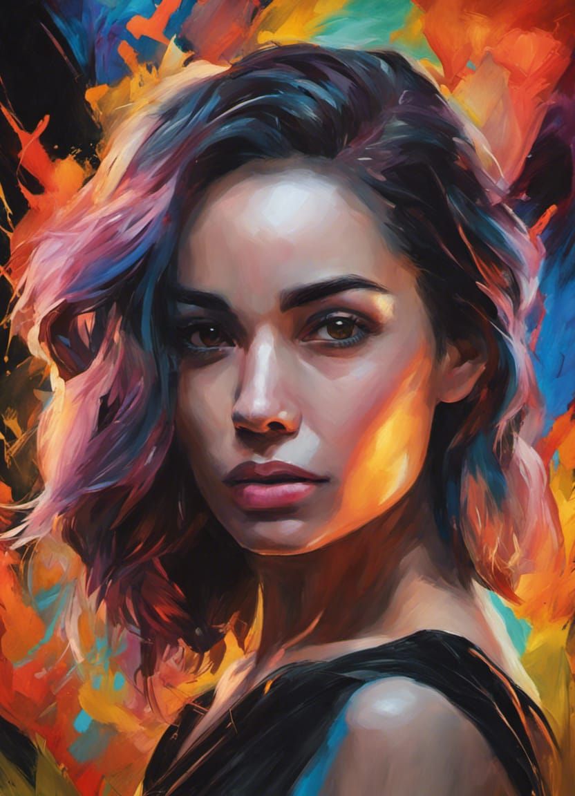 Sensual Woman Portrait on Velvet in Oil Paint