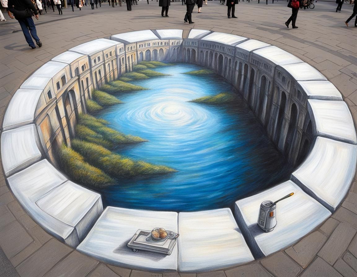 3D Pavement Drawing Optical Illusion By Julian Beever - AI Generated ...