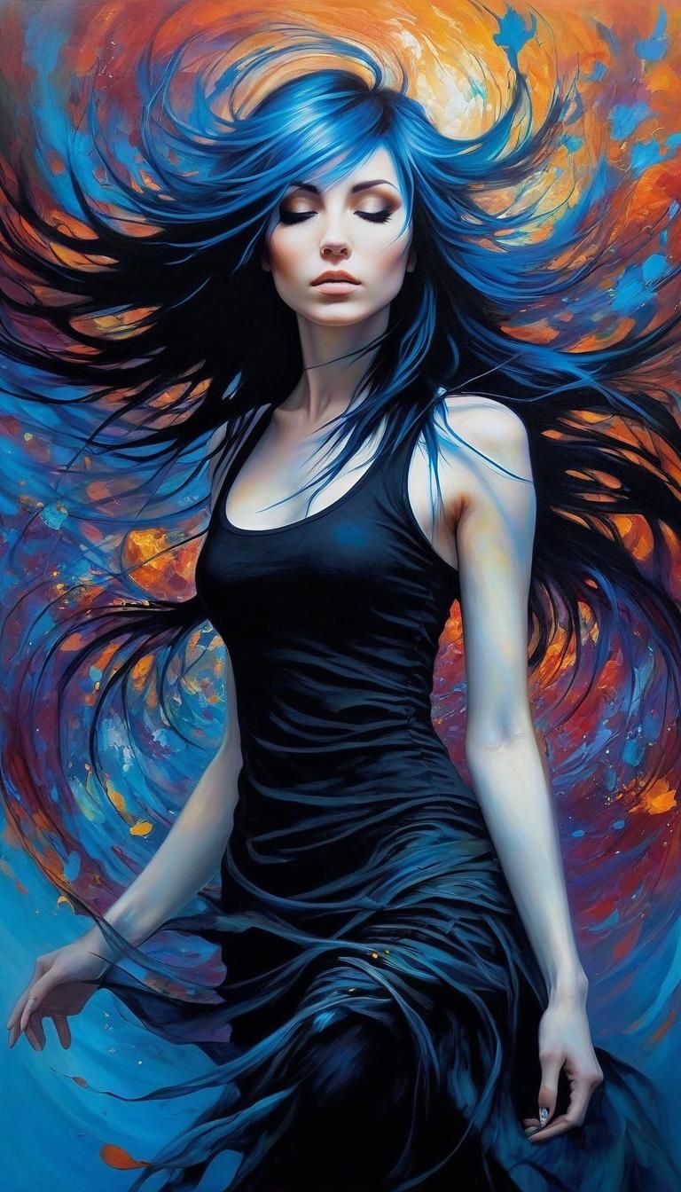 Gorgeous Emo Woman in Neo-Romantic Oil Painting