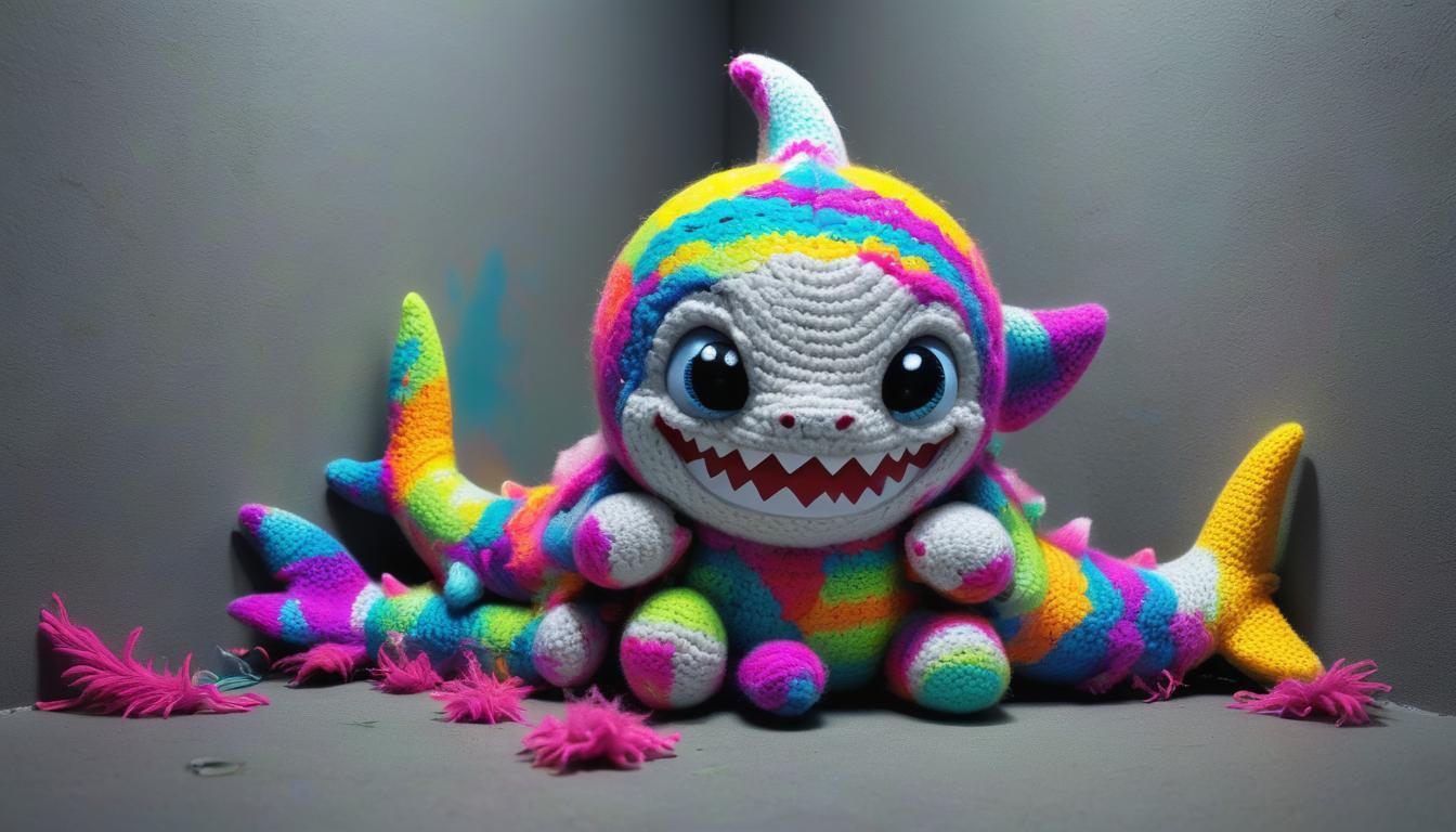 Creepy Cute Yarn Shark Doll: 3D Anime Art