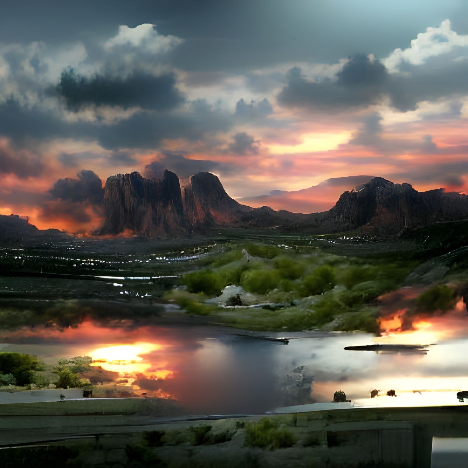 Arizona sunset near desert lake
