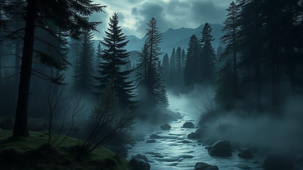 Silver stream through heavy fog