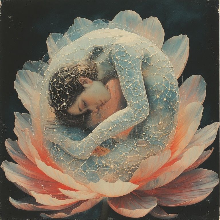 crouched under a big flower