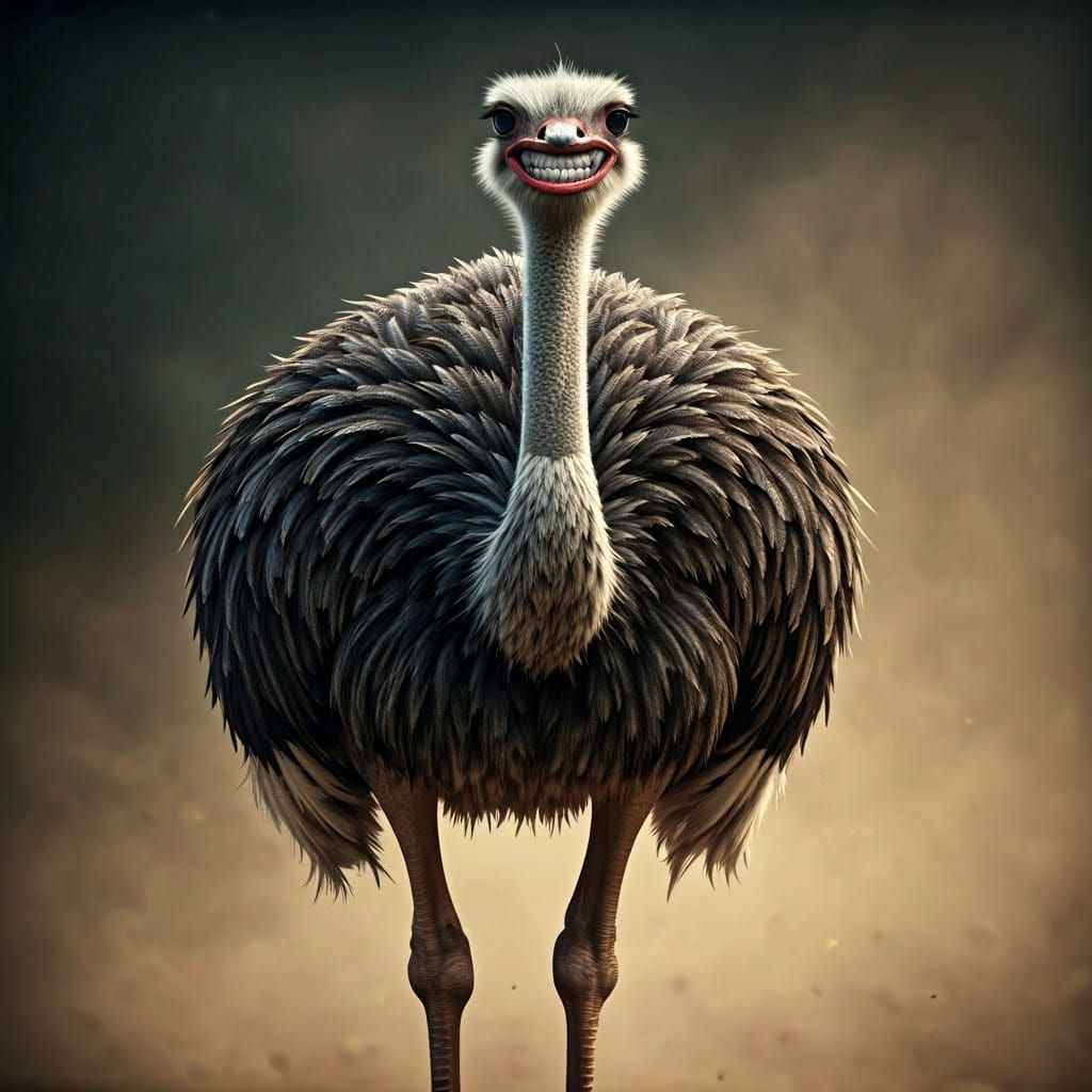 Hyper-Realistic Ostrich in Unsettling 8D Digital Style