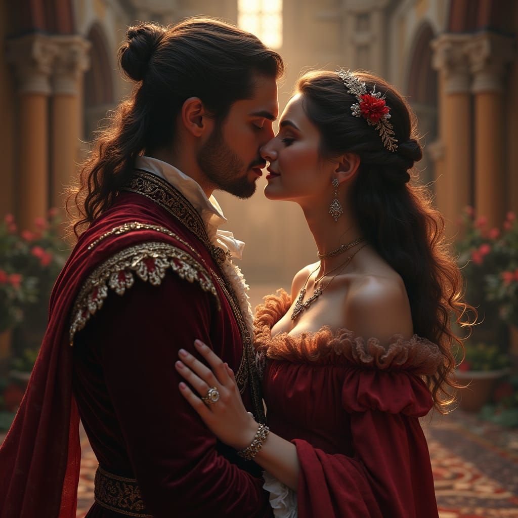 Romantic French Kiss in Renaissance Fantasy Style