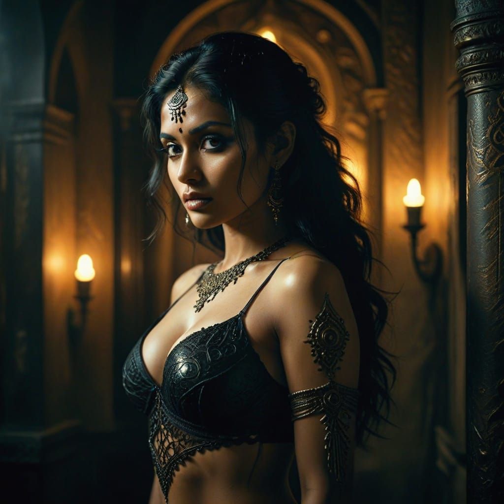 Gothic Indian Goddess in Warm Candlelight