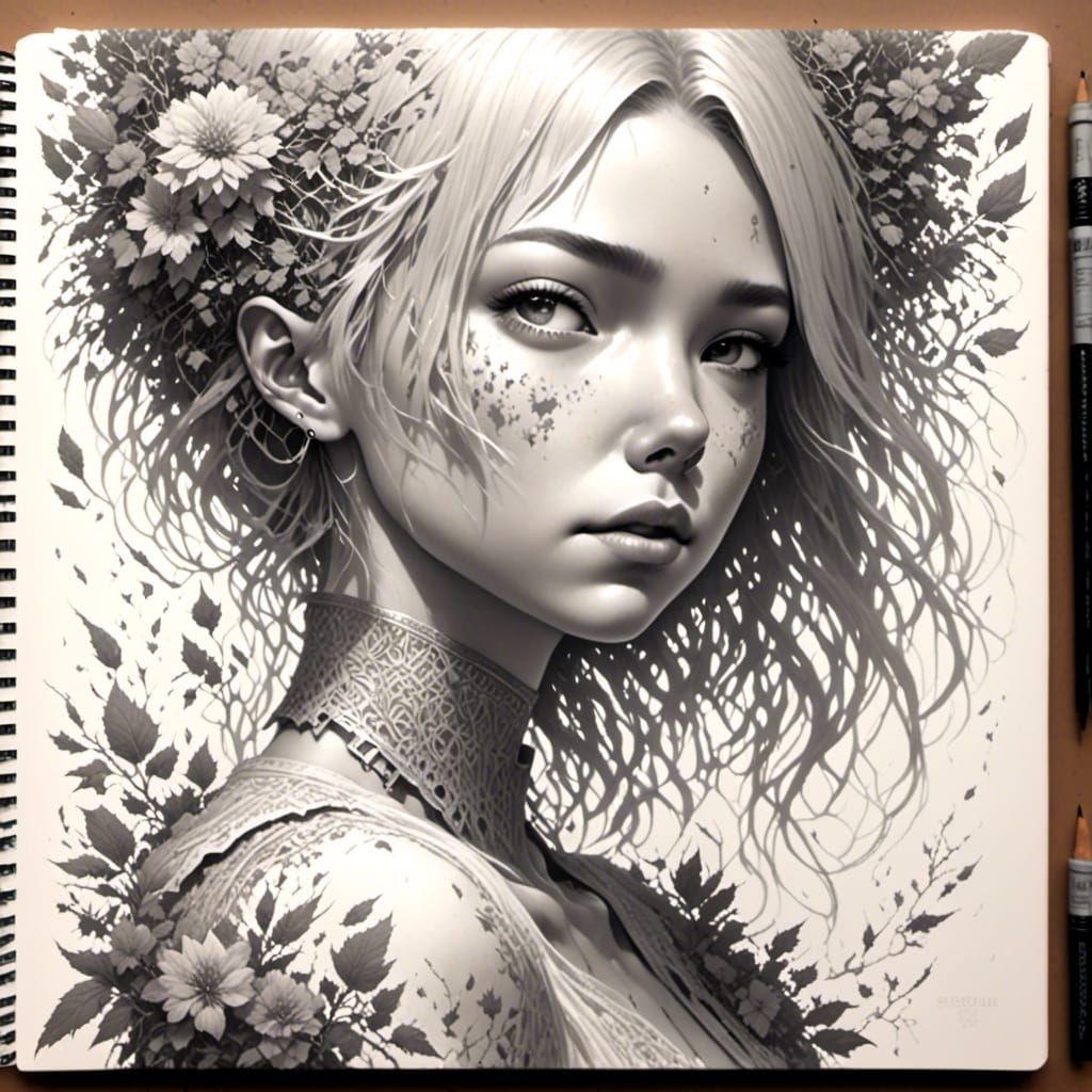 <lora:GraphiteMix:1.0>, graphite, notebook, monotone, black and white,, Woman Wearing A White Dress, Detailed Face, Symmetrical Perfect Face...