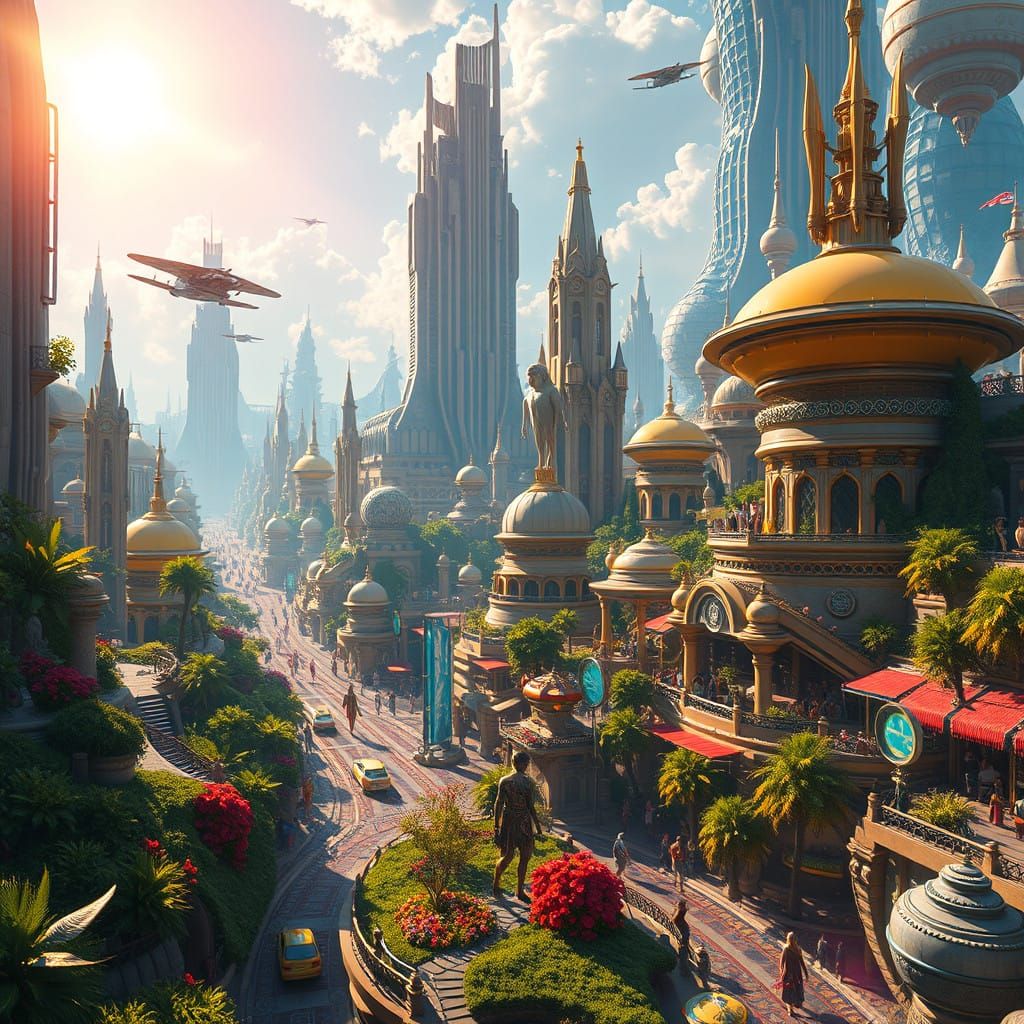 Cosmic Village Utopia in Vibrant Colors