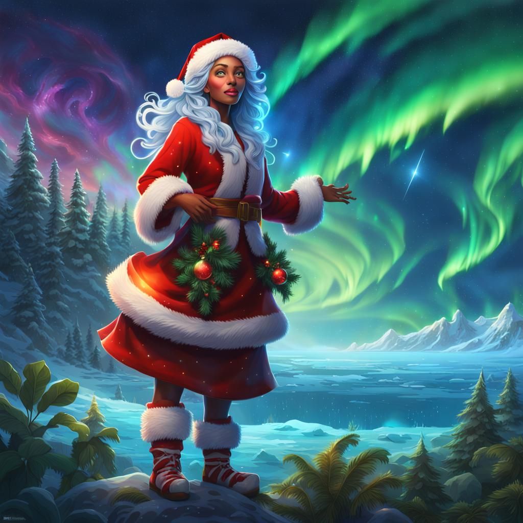 Vibrant Female Santa Claus Concept Art with Continent Body a...