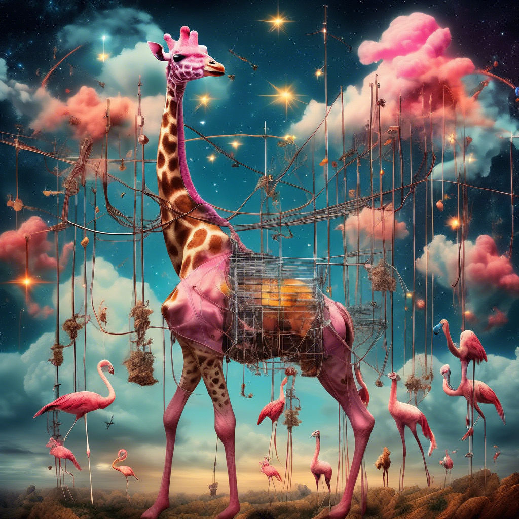 Giraffe and flamingo