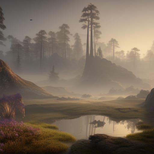 Misty moors in the morning sunlight  by @Magic Mushroom Lady