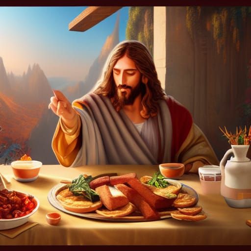 jesus eating a whopper meal from burger king