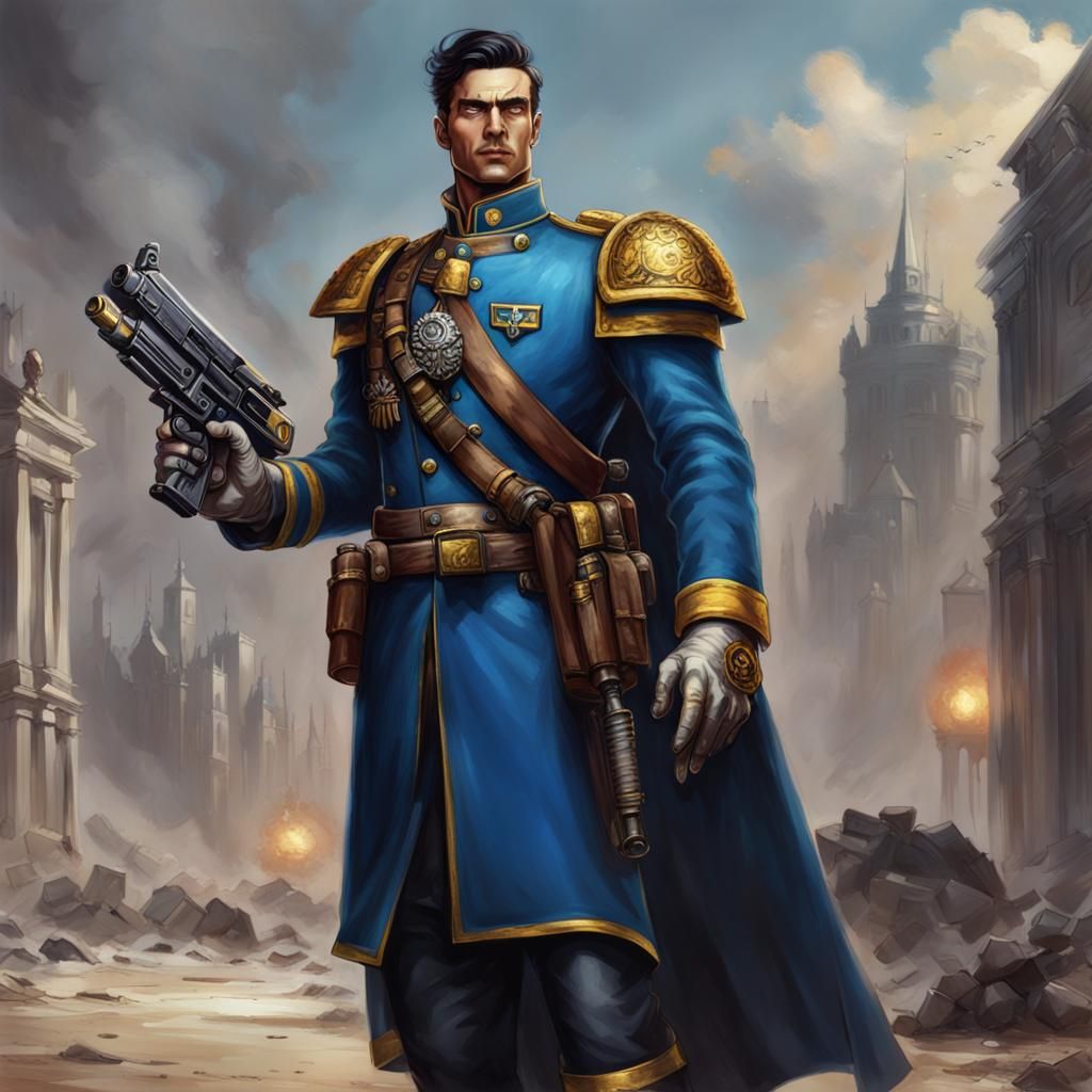 A young Warhammer 40k Noble man who stands 6 feet tall. He has a ...