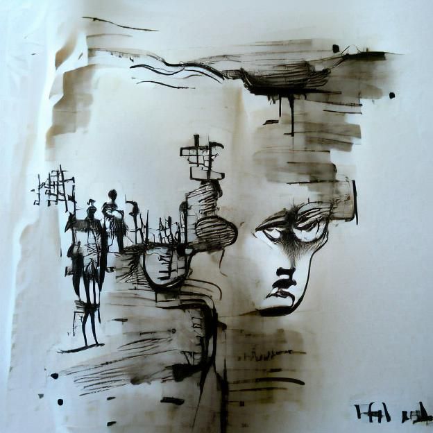 Ink Sketch on paper; Thoughts of the past