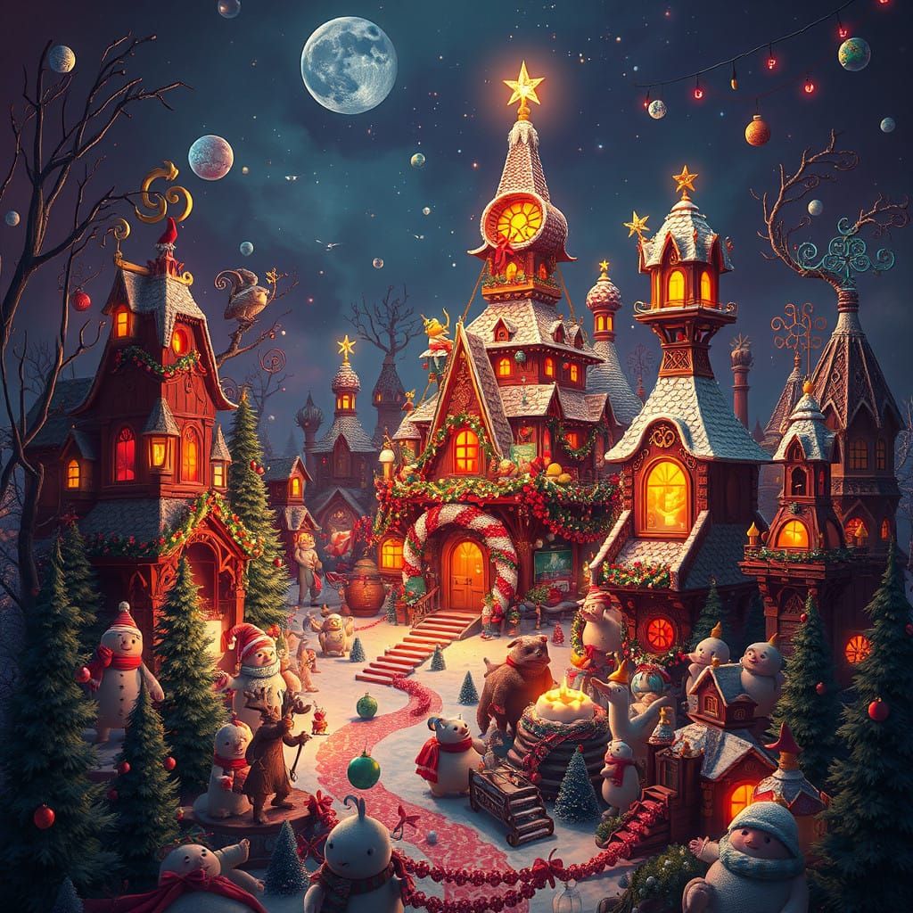 Enchanted Christmas Wonderland in Whimsical Matte Painting S...
