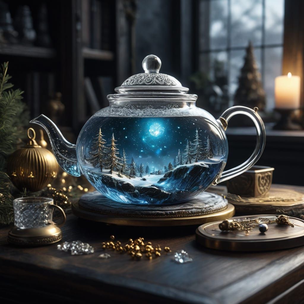 "Stunning and beautiful starlit winter cristmas landscape pouring out of a delicate crystal teapot!!!" 

Josephine Wall :: Louise Luton :: C...