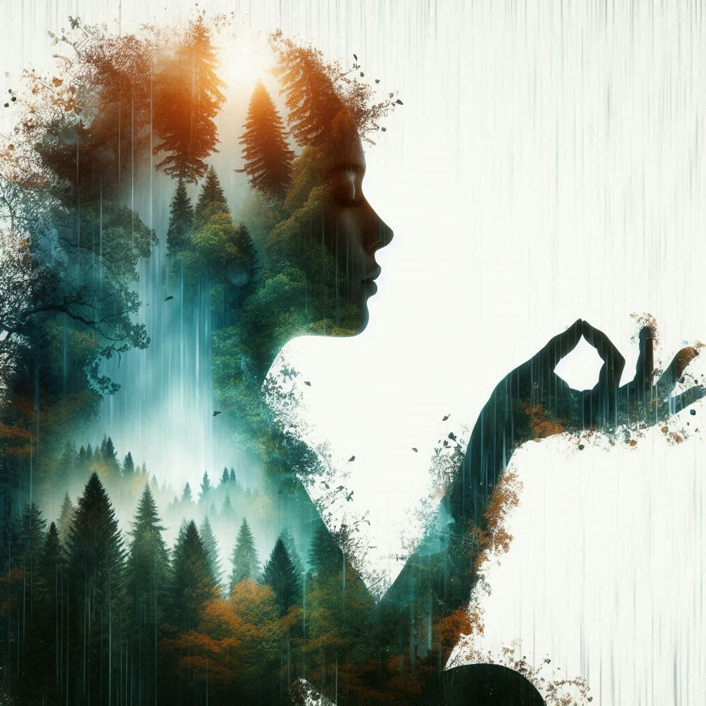 double exposure beautiful fantasy DALL-E 3 portrait landscape..