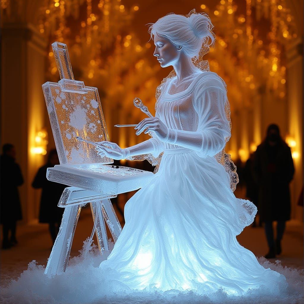 Ethereal Renaissance Artist Ice Sculpture in Neon Canopy